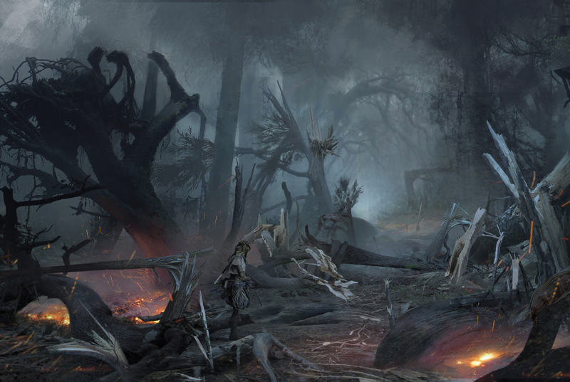 Concept art of a bandit encampment
